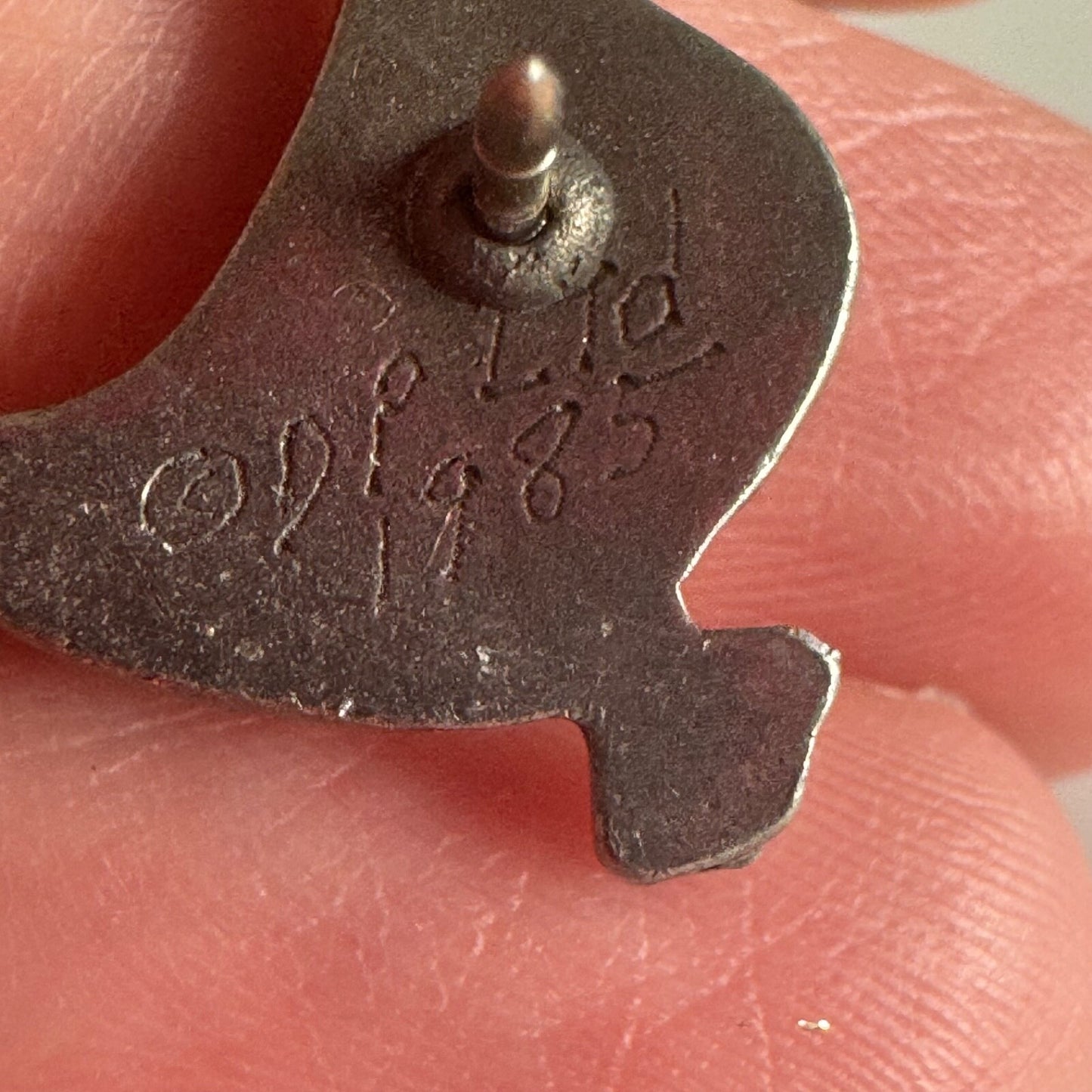Vintage Signed Pewter Duck Lapel Pin Tie Tack 1985