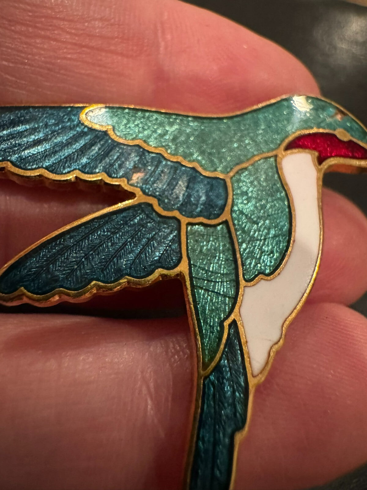 Gorgeous Fish Enterprises Hummingbird Cloisonne Brooch Pin