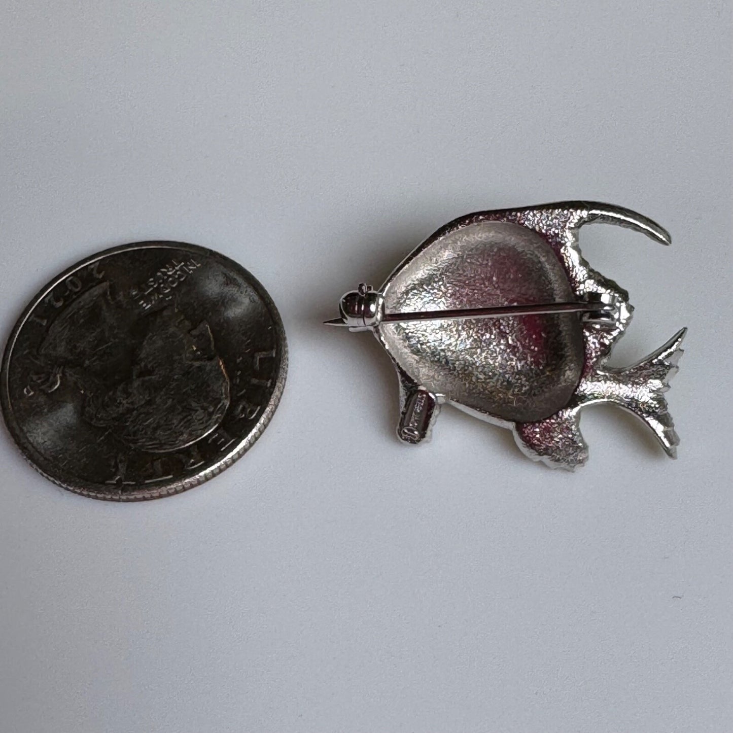 Vintage Silver Tone Fish Brooch Enamel Red Eye Yellow Pin 3-D