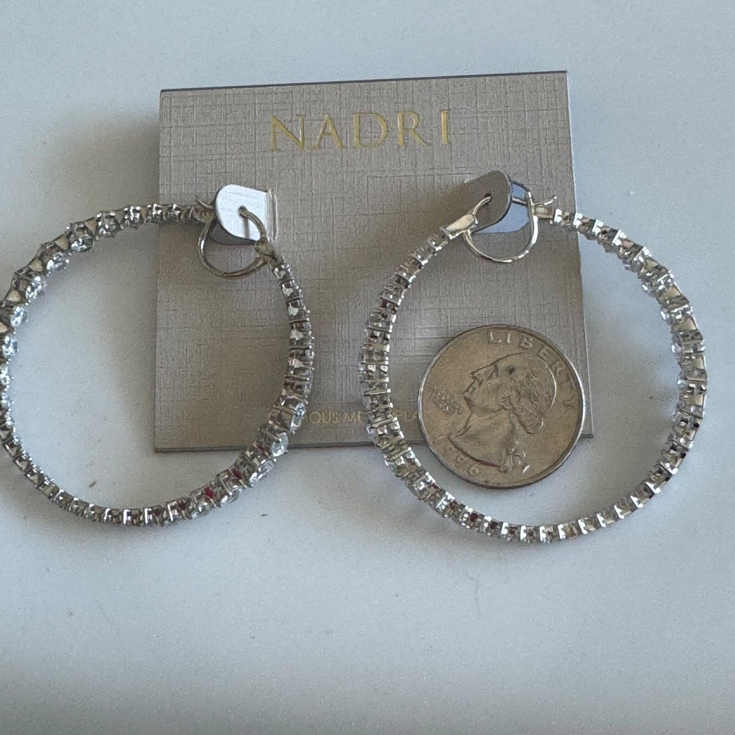 Nadri Leah Hoop Statement Earrings Silver Tone Crystal Beautiful! Retail $100