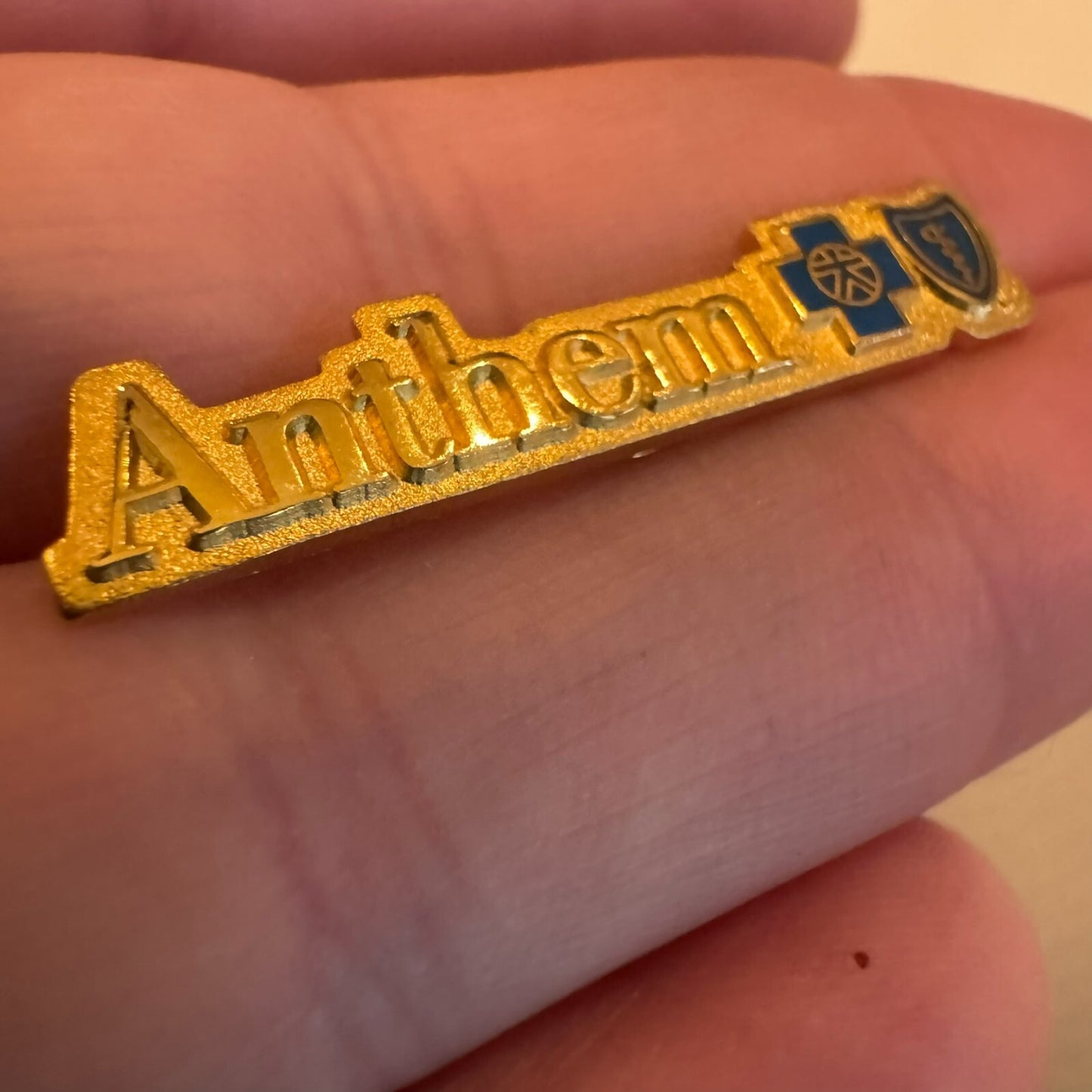 Anthem Blue Cross Blue Shield Gold Tone Blue Enamel Logo Lapel Pin Tie Tack