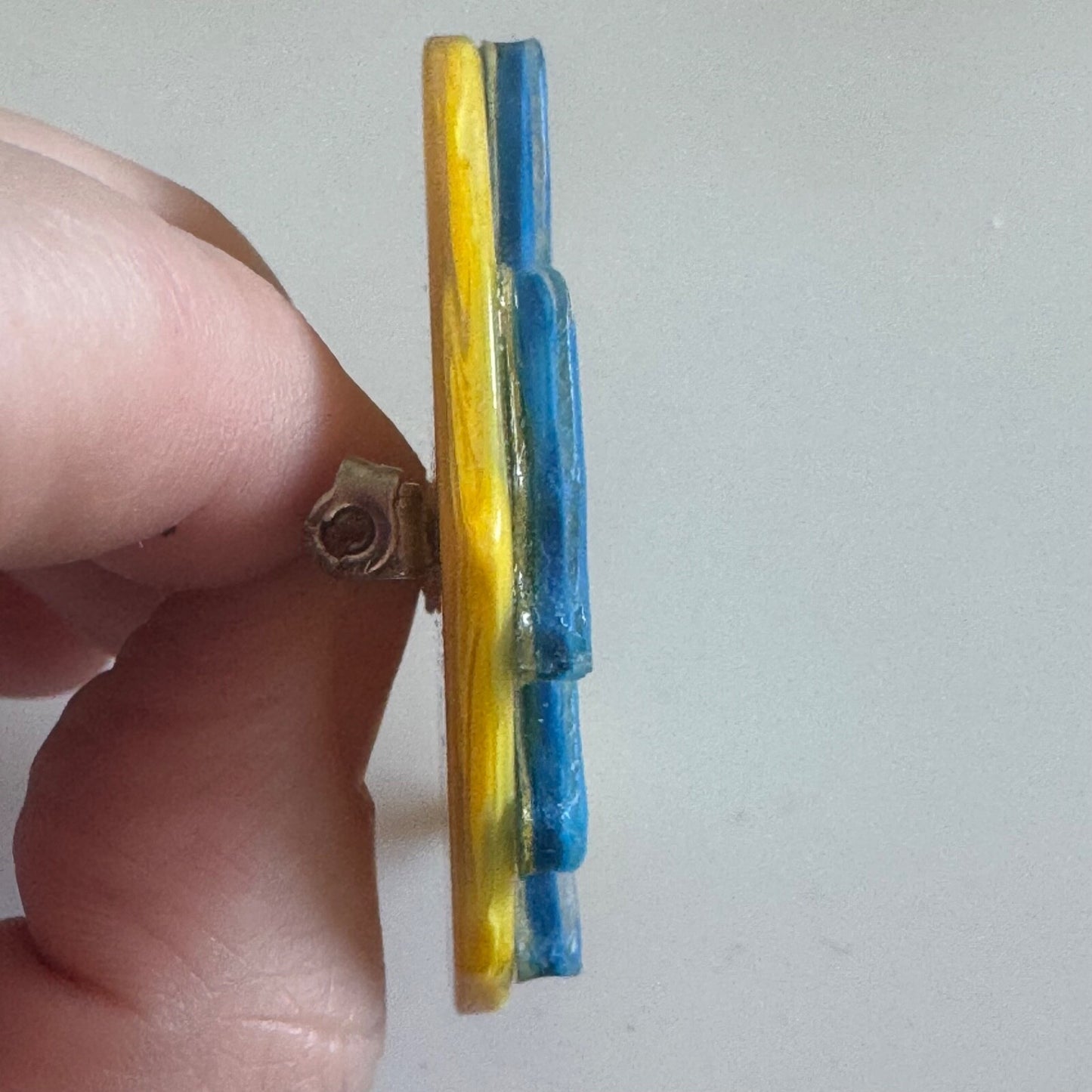 Vintage Art Glass Yellow Blue Fish Brooch Pin