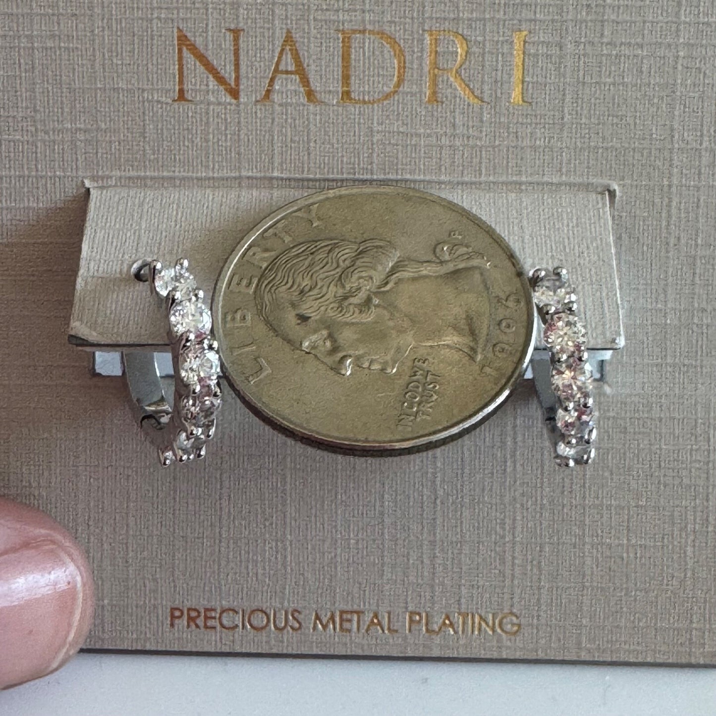 Nadri Perfect Hoops 2.5mm Silver Huggie Hoops Crystal New on Card $40