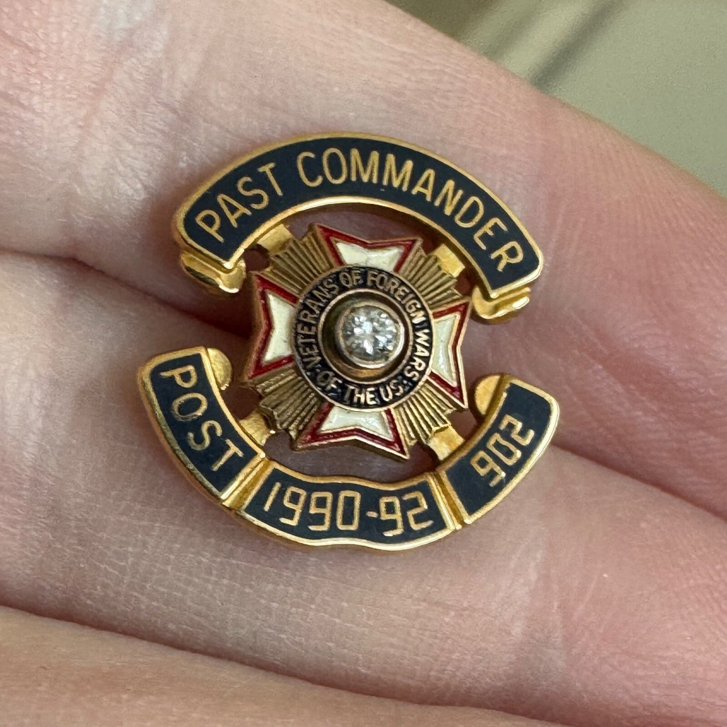 Vtg Veterans of Foreign Wars Post 902 Past Commander 1/5 10k Gold Filled Pin VFW