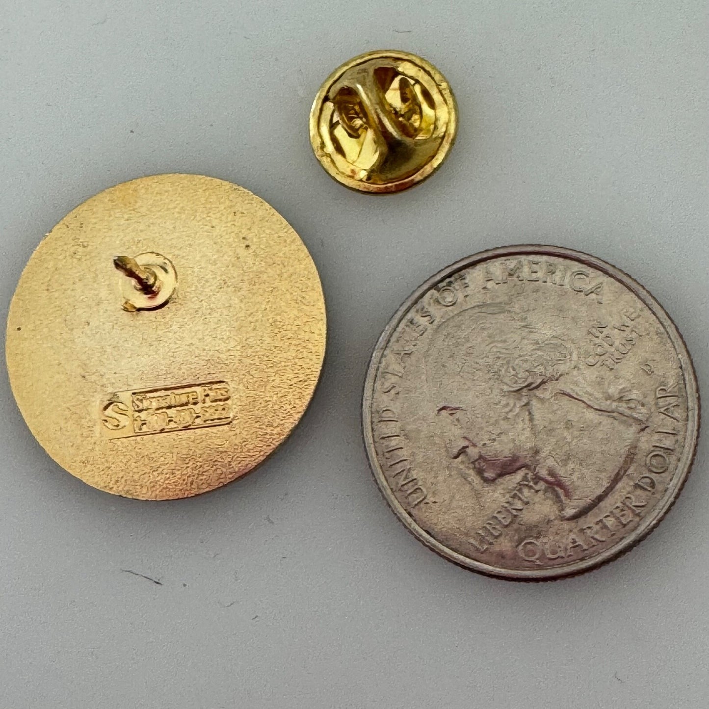 Vintage Catholic Cemeteries Memorial Day Salute Lapel Pin Flag Wheat Cross