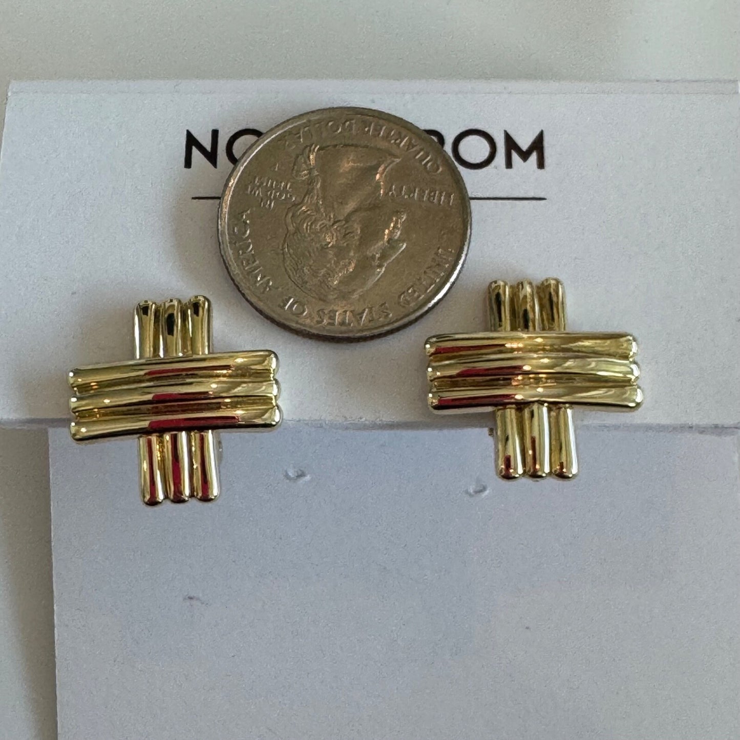 Nordstrom Crisscross Gold-Toned Cross Earrings New On Card Clip-On