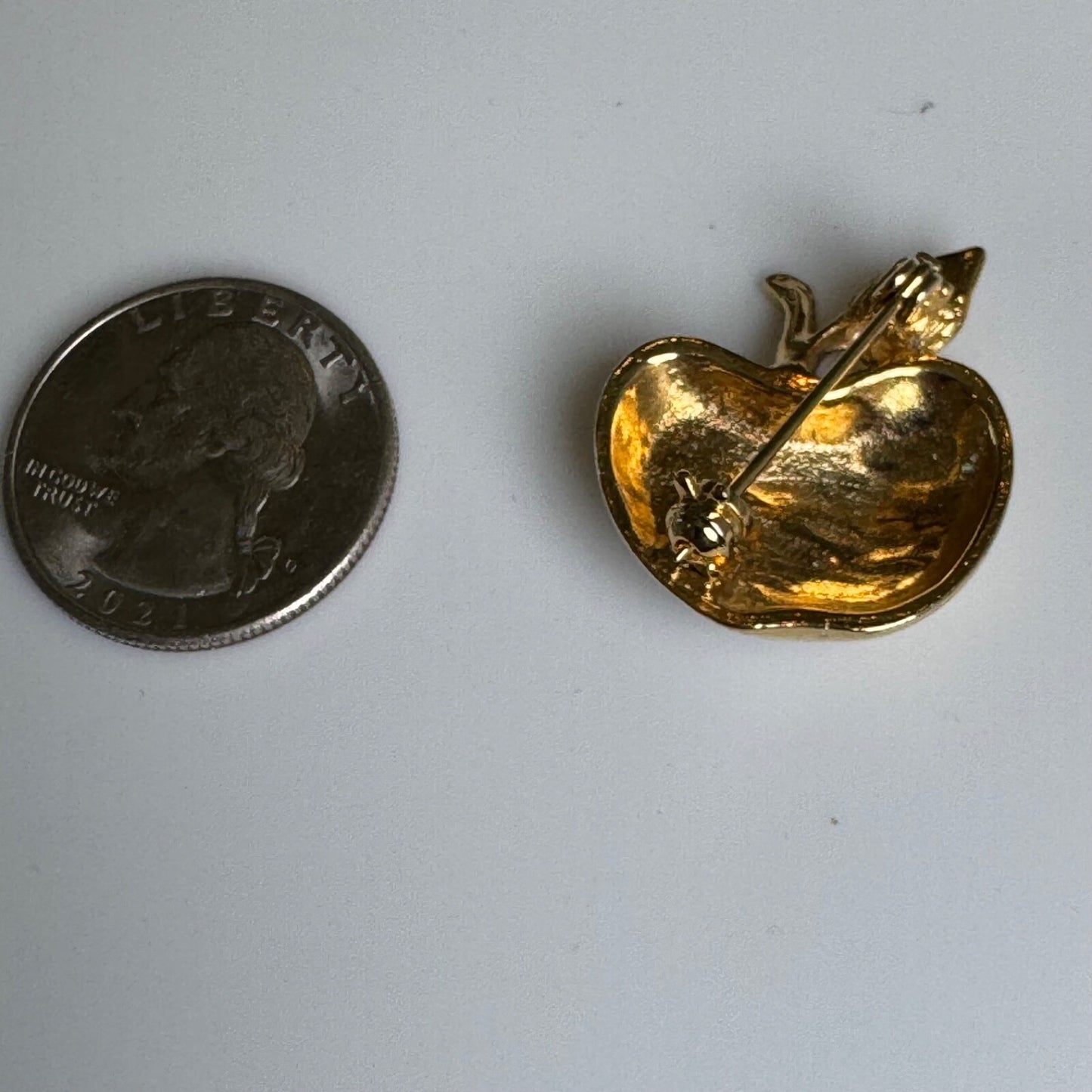 Vintage Gold Tone Rhinestone Apple Brooch Pin