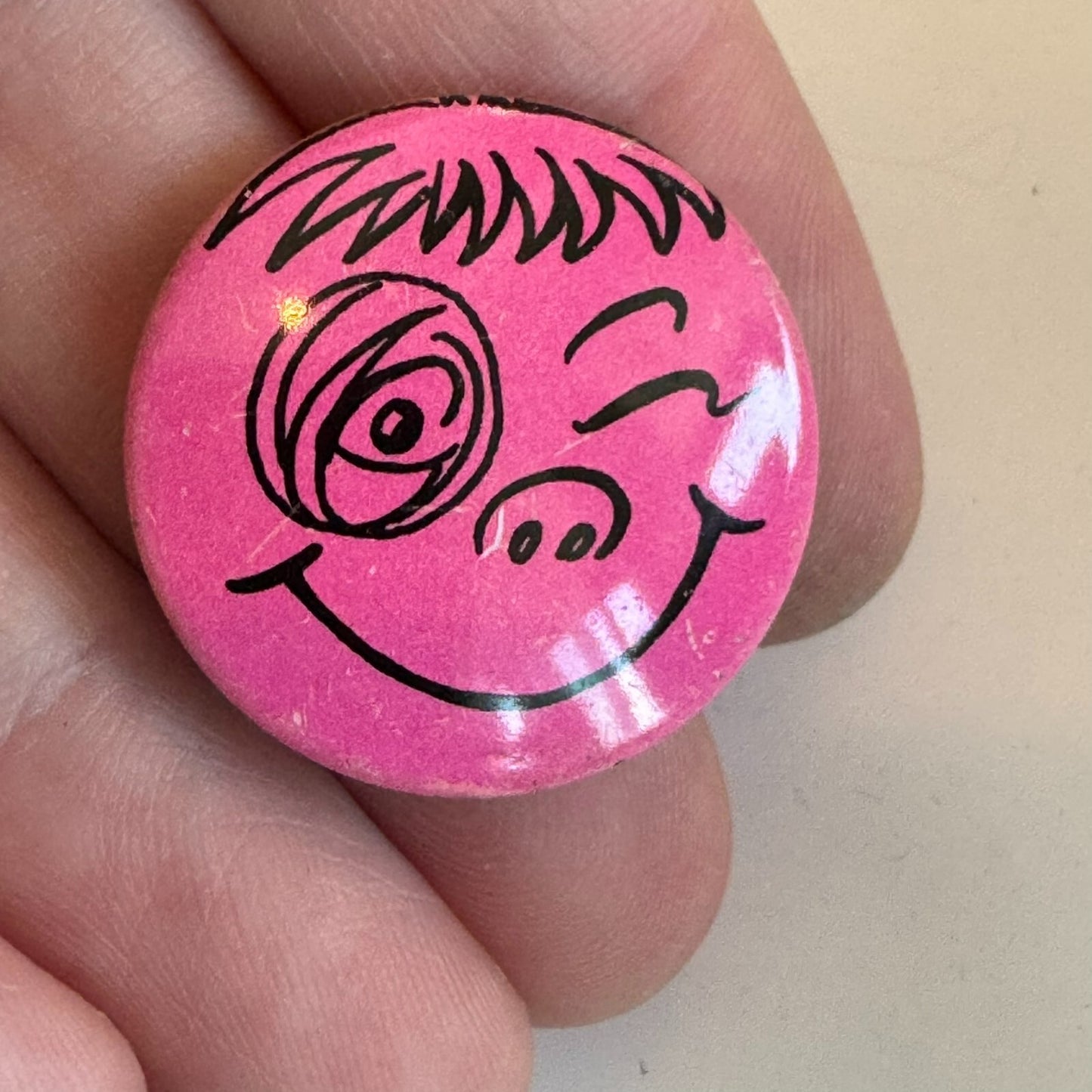 Pink Creative House Cartoon Face Button Lapel Pin Vintage
