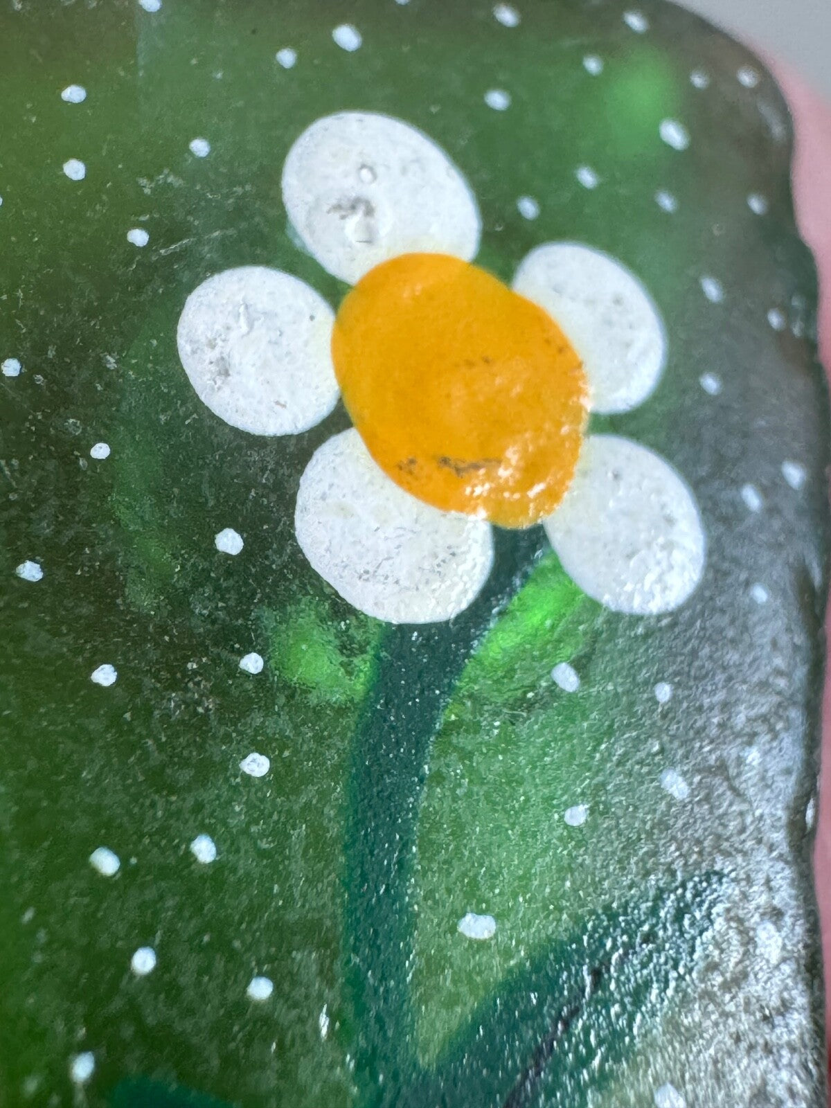 Vintage Sea Glass with Painted Daisy Brooch Lapel Pin
