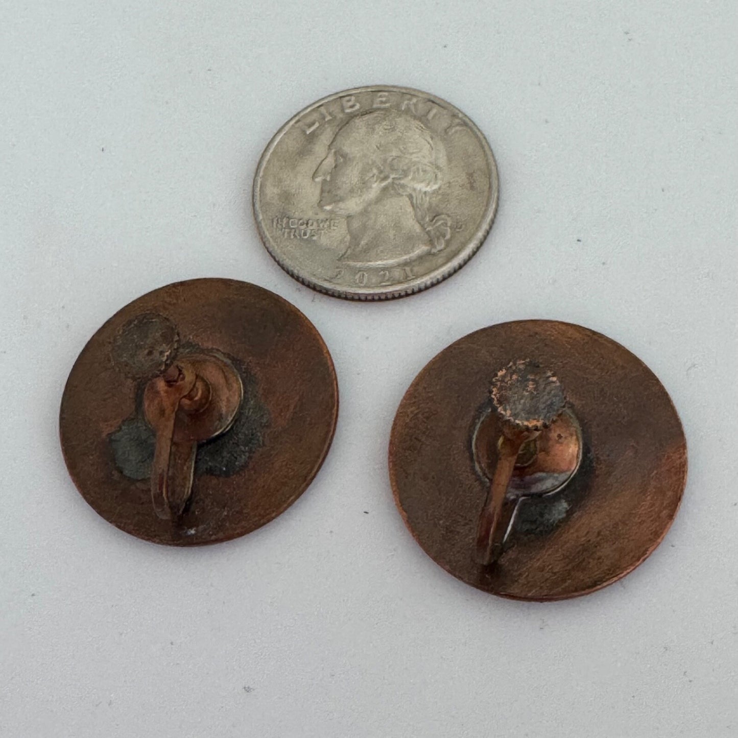 Vintage Enamel on Copper Pink White Black Screwback Earrings