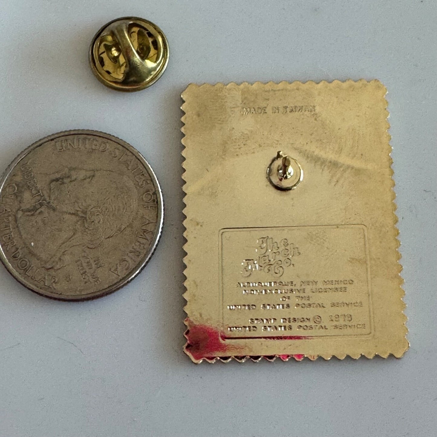 Vintage Folk Art US Postage Stamp Metal Lapel Pin 1979 Rare
