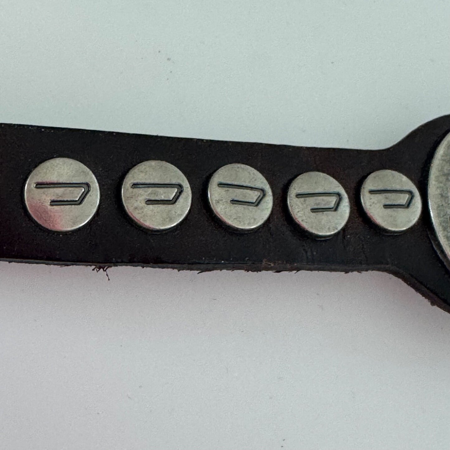 Vintage Diesel Black Leather Silver Studded Bracelet Cuff