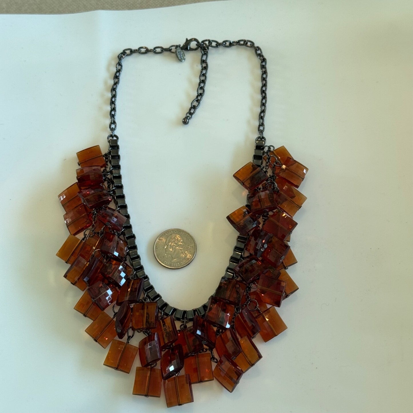 Vintage Joan Rivers Cha Cha Necklace Reddish Brown Lucite Squarish Beads