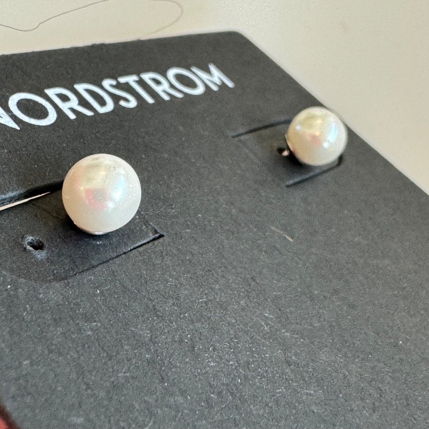 Nordstrom 6mm Faux Pearl & Sterling Silver Earrings New On Card Pierced $39