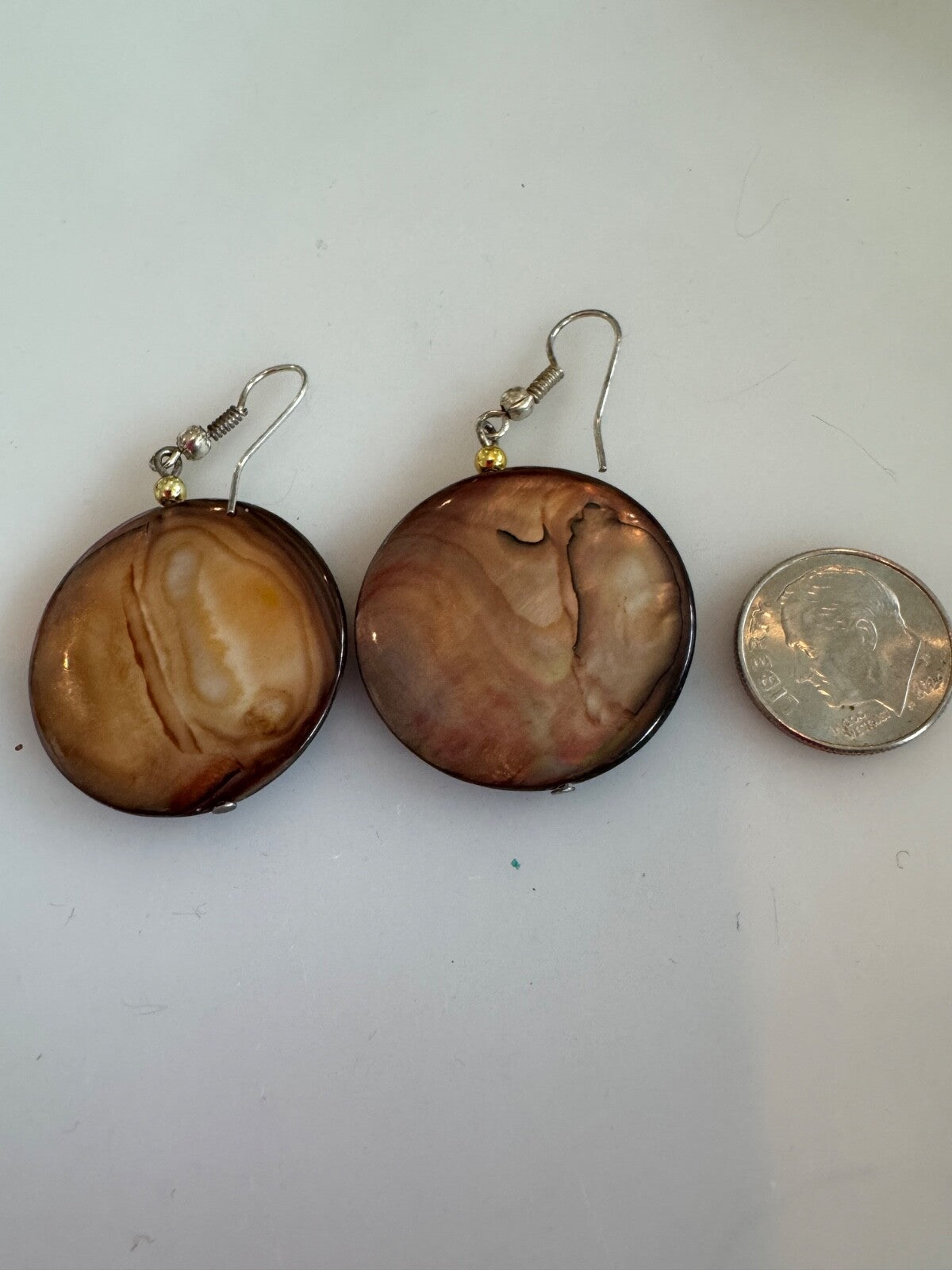 Large Disc Mother of Pearl Dangle Pierced Earrings