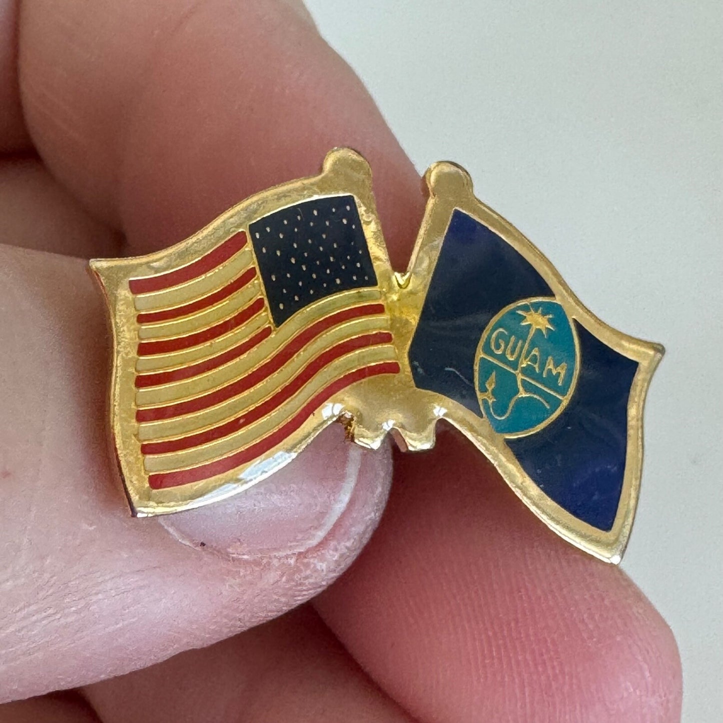Vtg United States and Guam Friendship Flags Lapel Pin American Flag