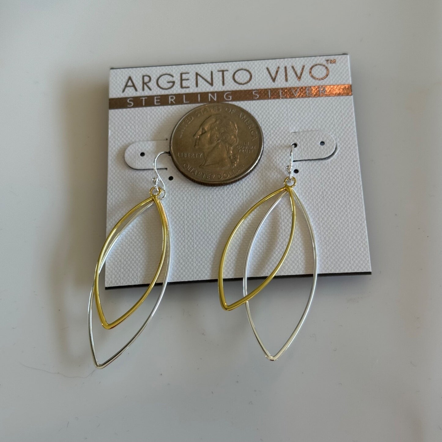 Argento Vivo Sterling Silver Mixed Metal Dangle Earrings New On Card Pierced