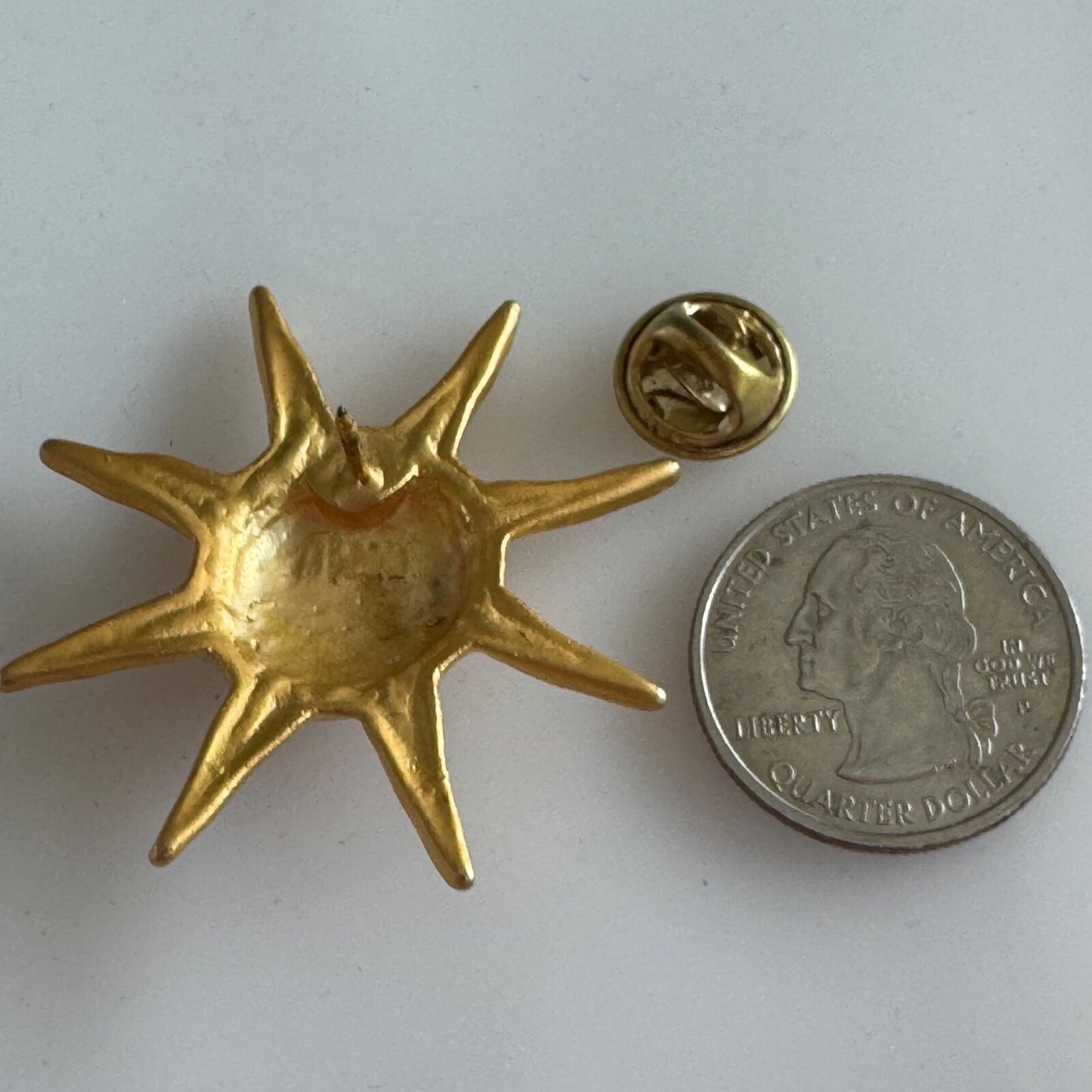Vintage Matte Gold Smiling Sun Brooch Pin