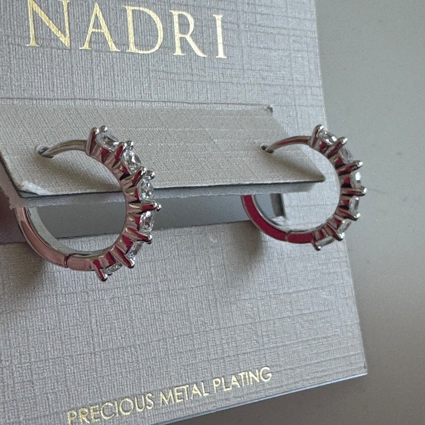 Nadri Perfect Hoops 2.5mm Silver Huggie Hoops Crystal New on Card $40