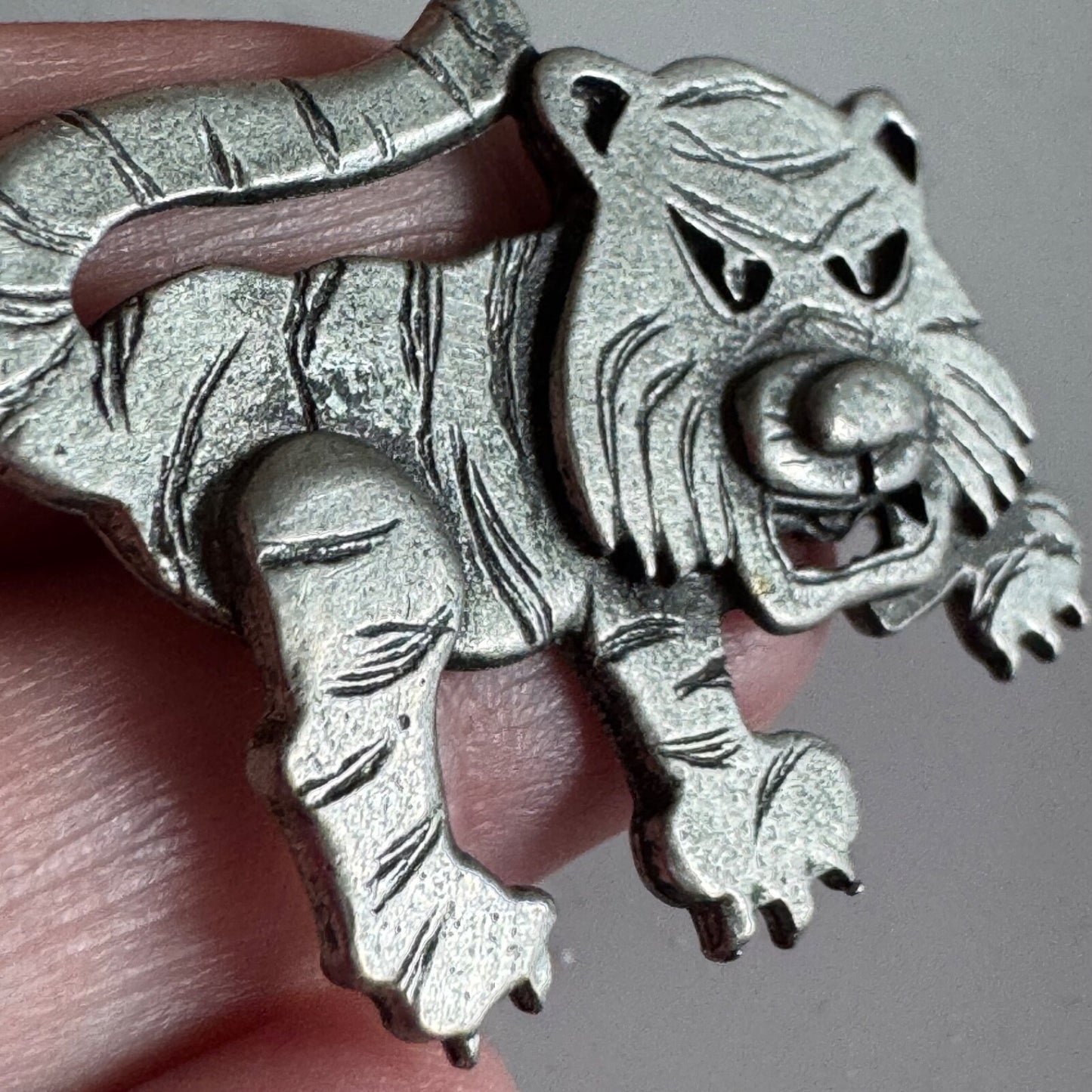 Vintage Pewter Tiger Brooch Pin