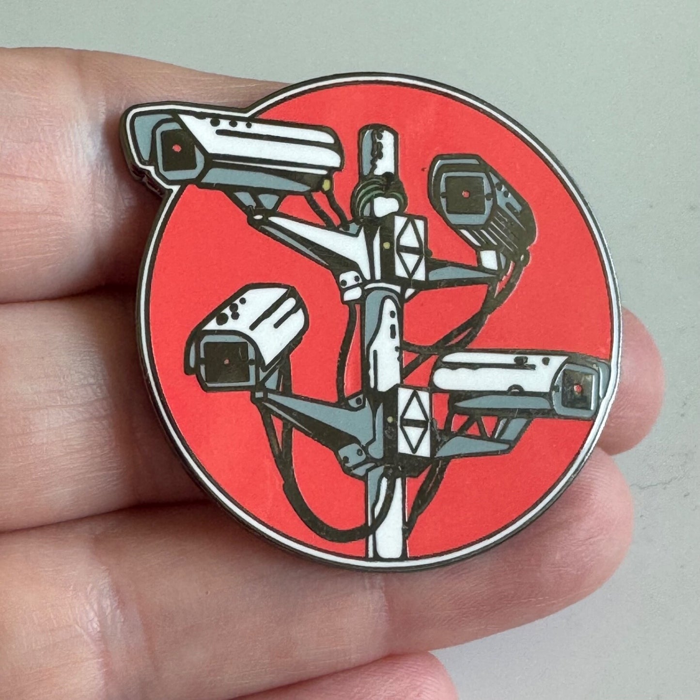 Strike Gently Surveillance Security Cameras Lapel Pin