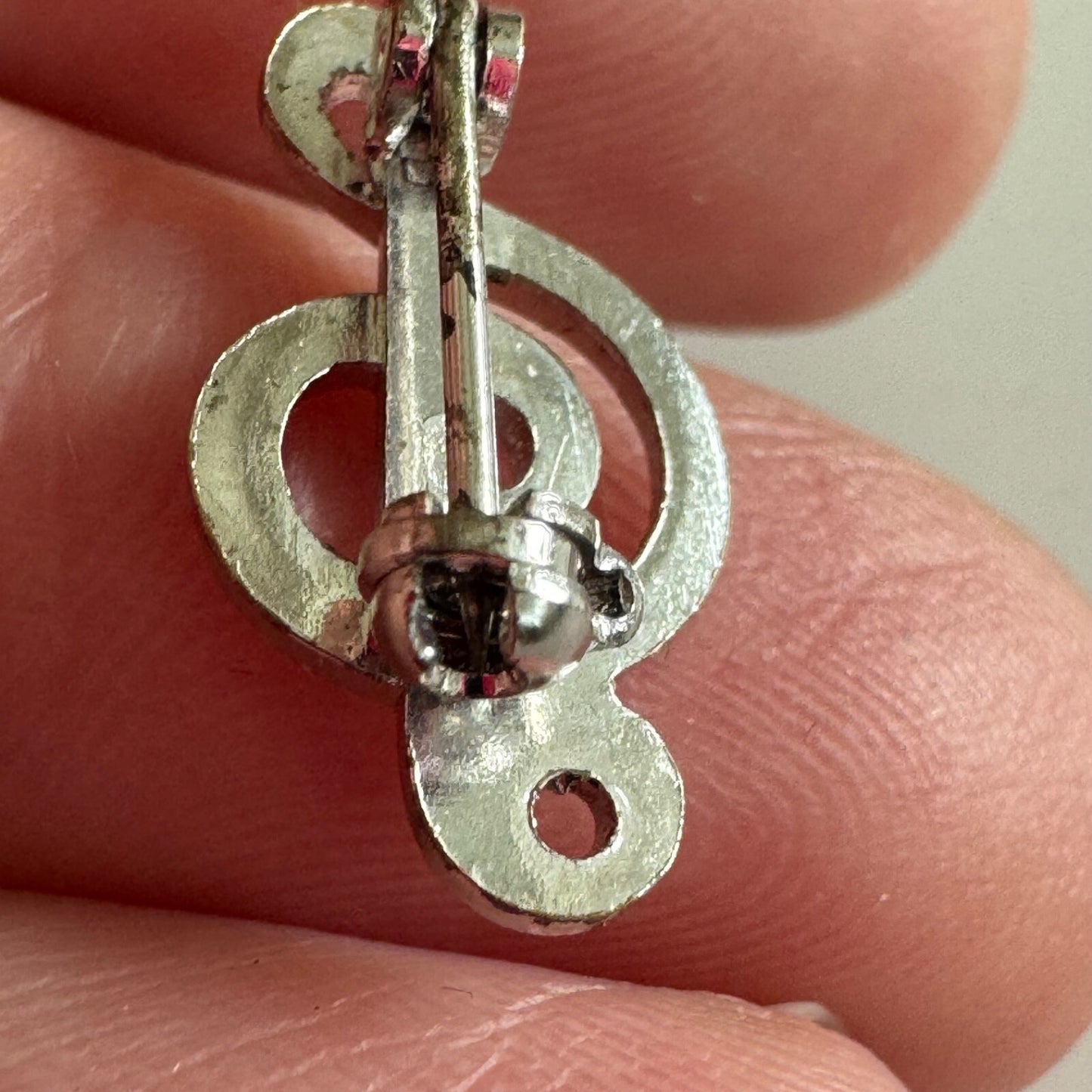 Vintage Silver Tone Tiny Treble Clef Music Lapel Pin Brooch
