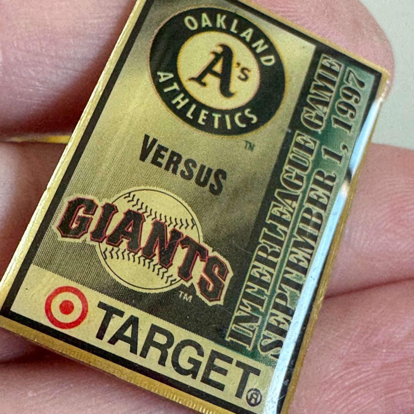 Vintage Oakland A’s vs. Giants Interleague Game 1997 Pin Target Sponsor