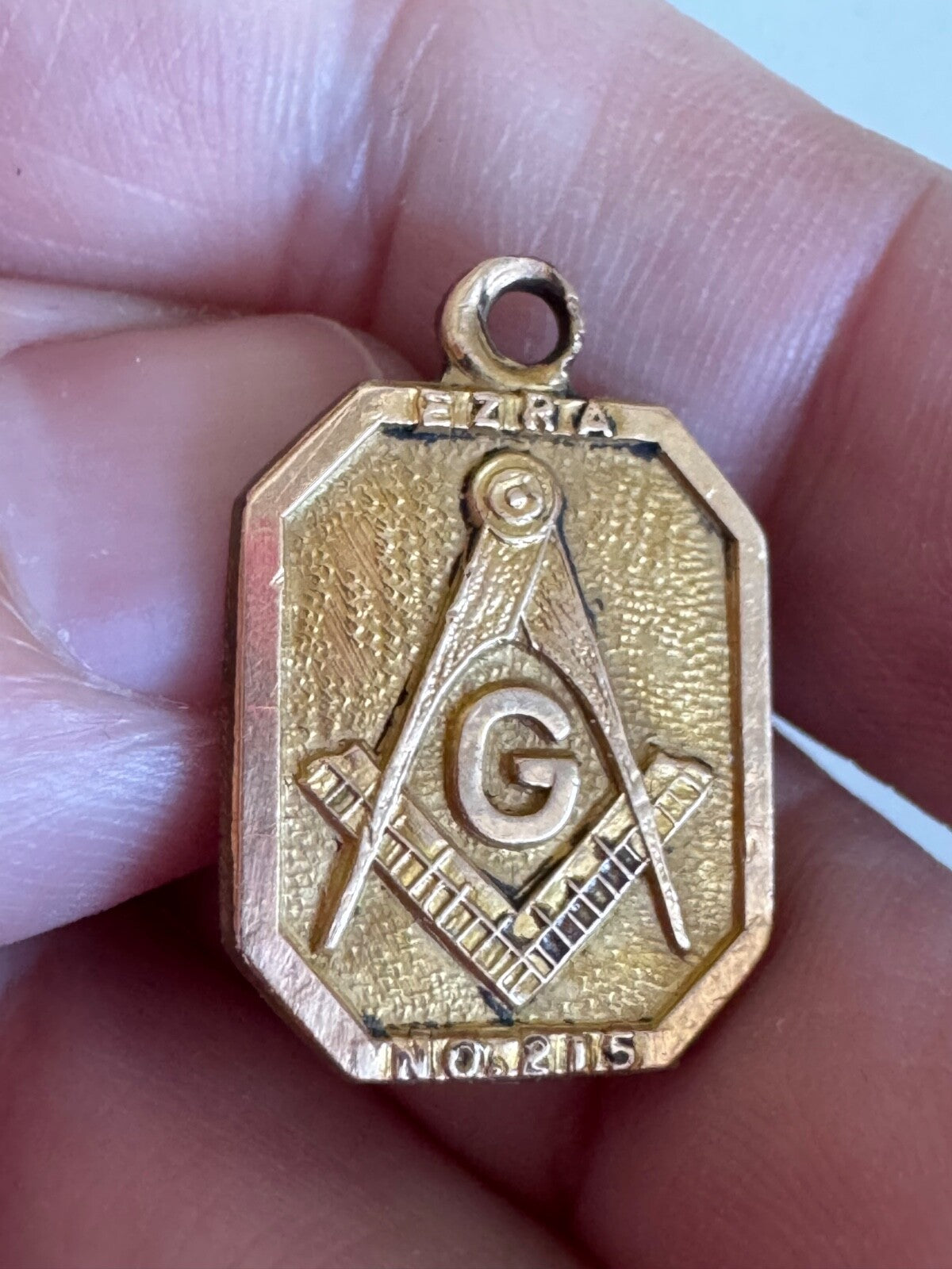 Antique 1925 Masonic Charm Pendant Ezra No. 215 Engraved