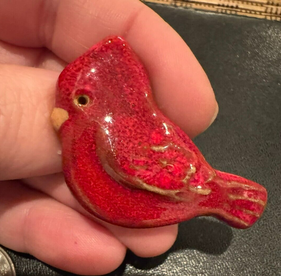 Beautiful Ceramic Cardinal Brooch Pin Glaze