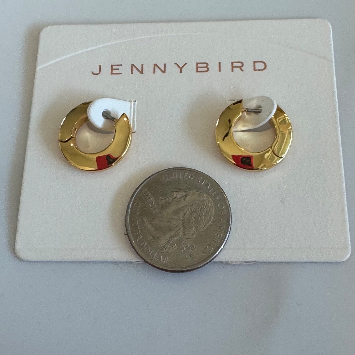 Jenny Bird Gold Round Huggie Hoop Earrings Beveled New On Card Pierced