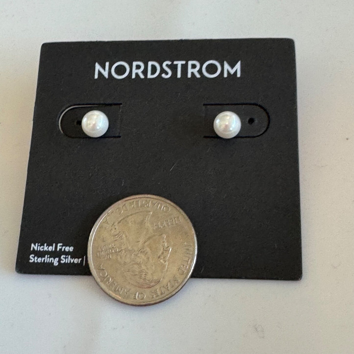 Nordstrom 6mm Faux Pearl & Sterling Silver Earrings New On Card Pierced $39