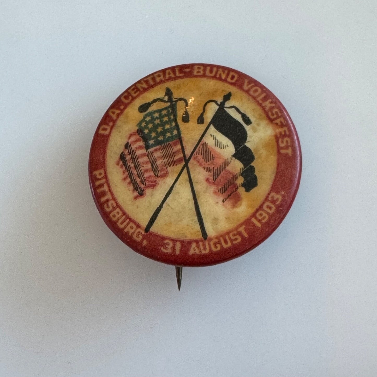 Antique 1903 D.A. Central-Bund Volksfest Pittsburg Pennsylvania Flag German Pin