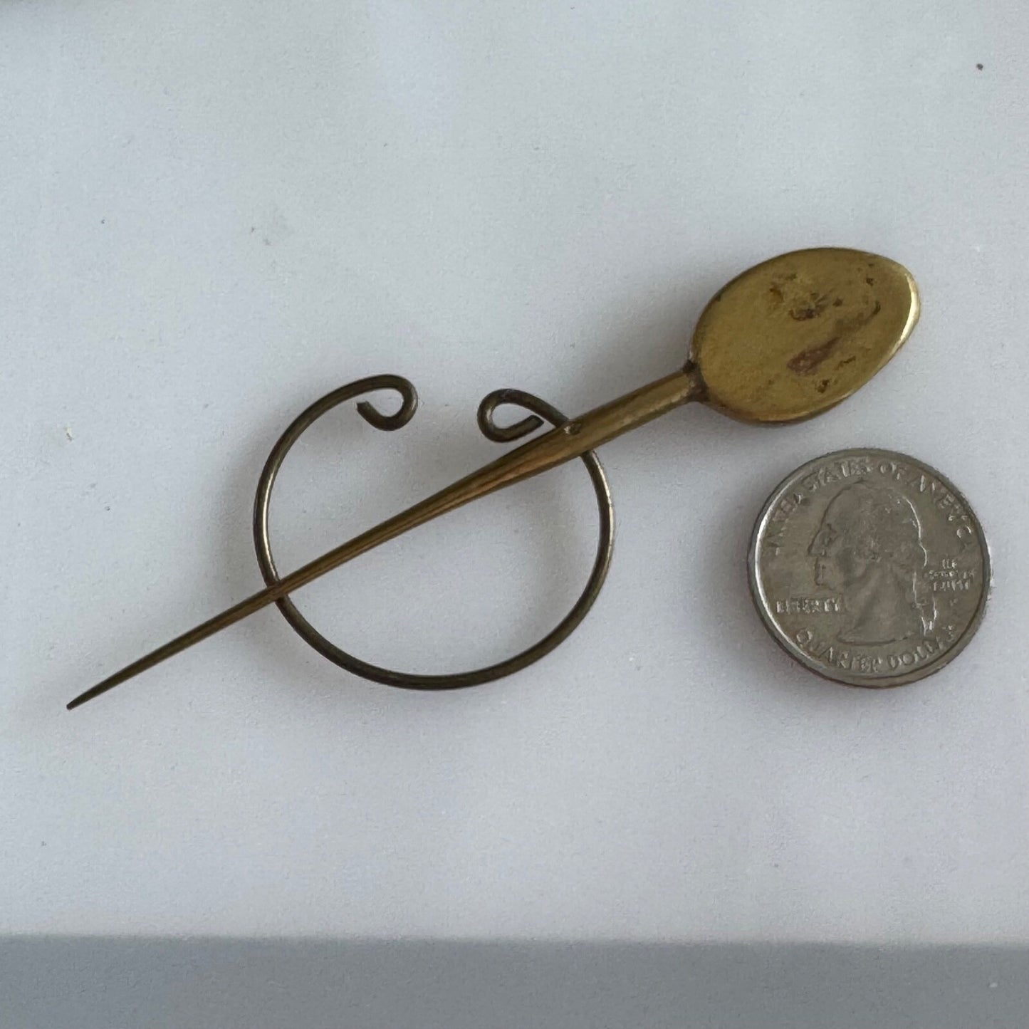 Vintage Antique SCOTTISH AGATE ENAMEL PENANNULAR ARTSY BRASS BROOCH PIN