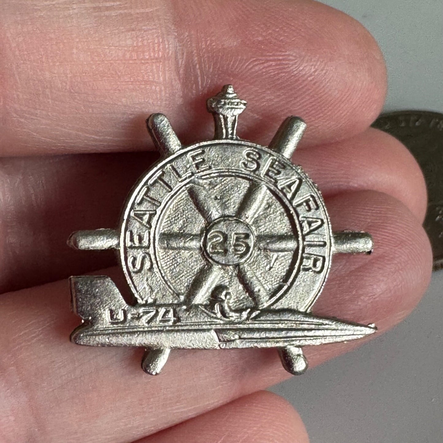 Vintage Seattle Seafair U-74 Hydroplane 25th Anniversary Pin 25 Years Silver