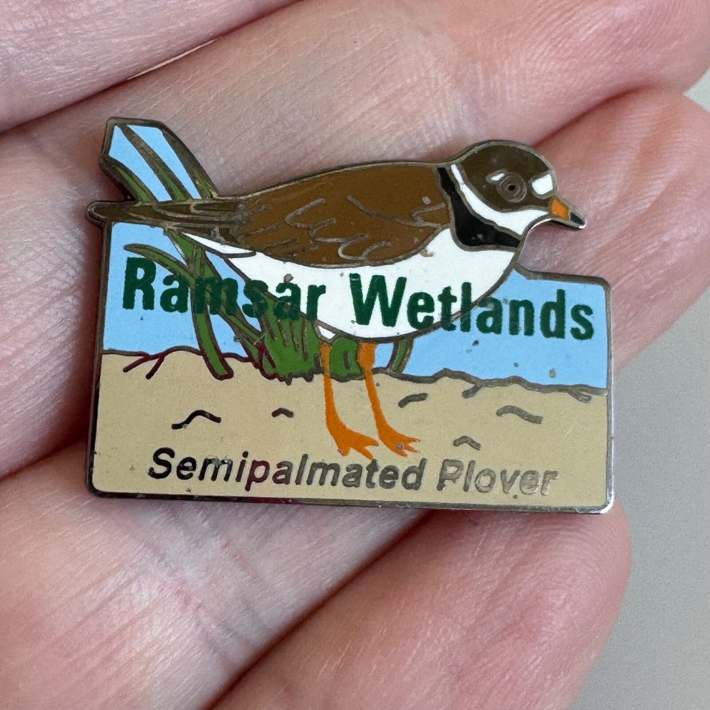Vintage Ramsar Wetlands Semipalmated Plover Bird Pin RARE
