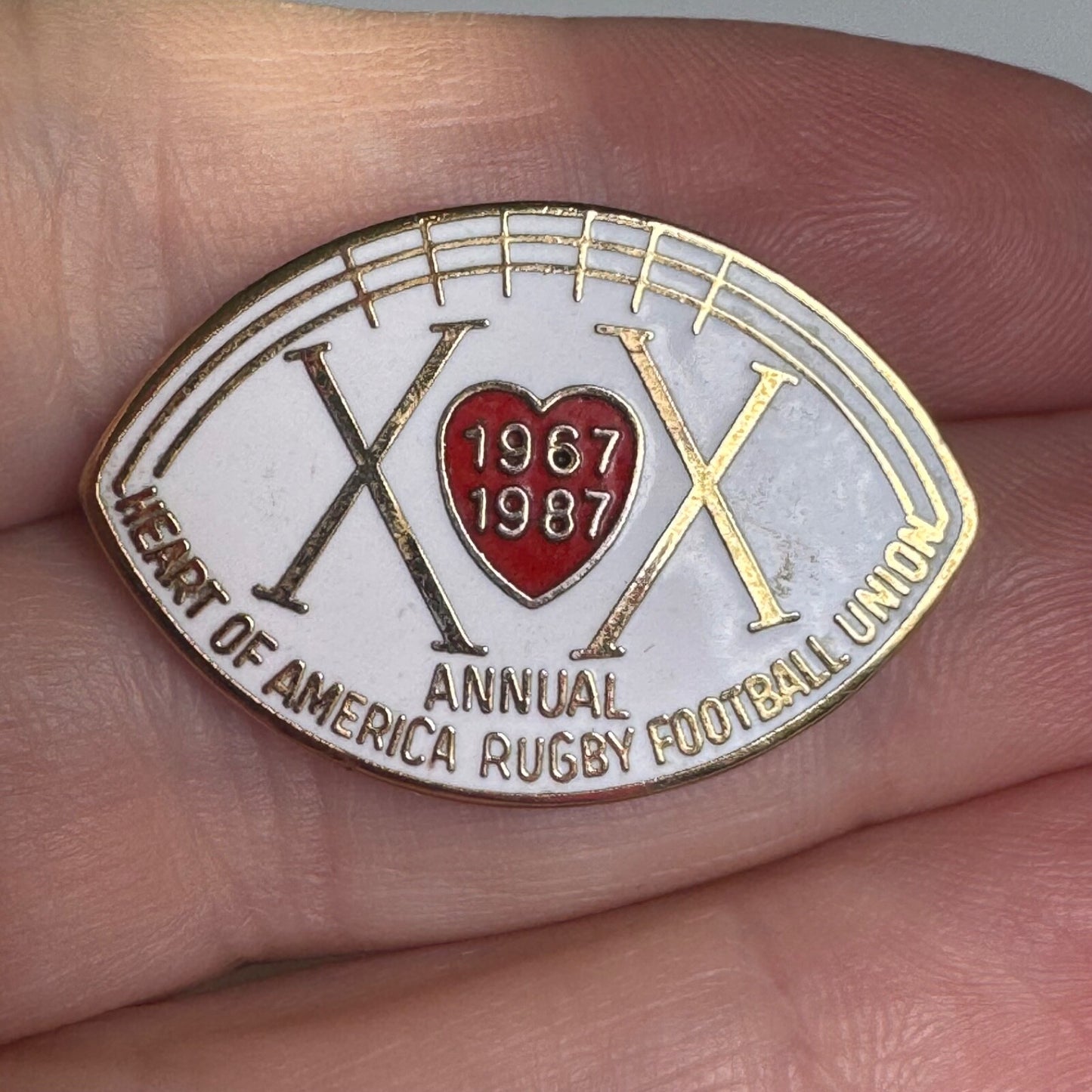 Vintage 1987 Heart of America Rugby Football Union 20 Years Pin