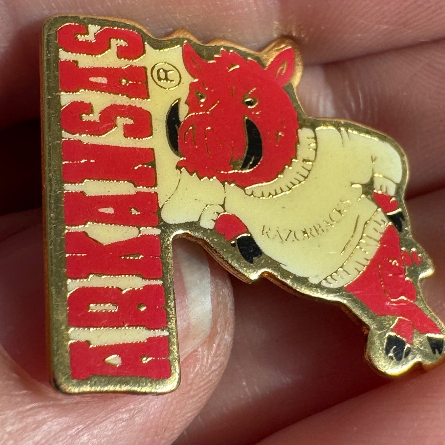Vintage University of Arkansas Razorbacks Lapel Pin Leaning