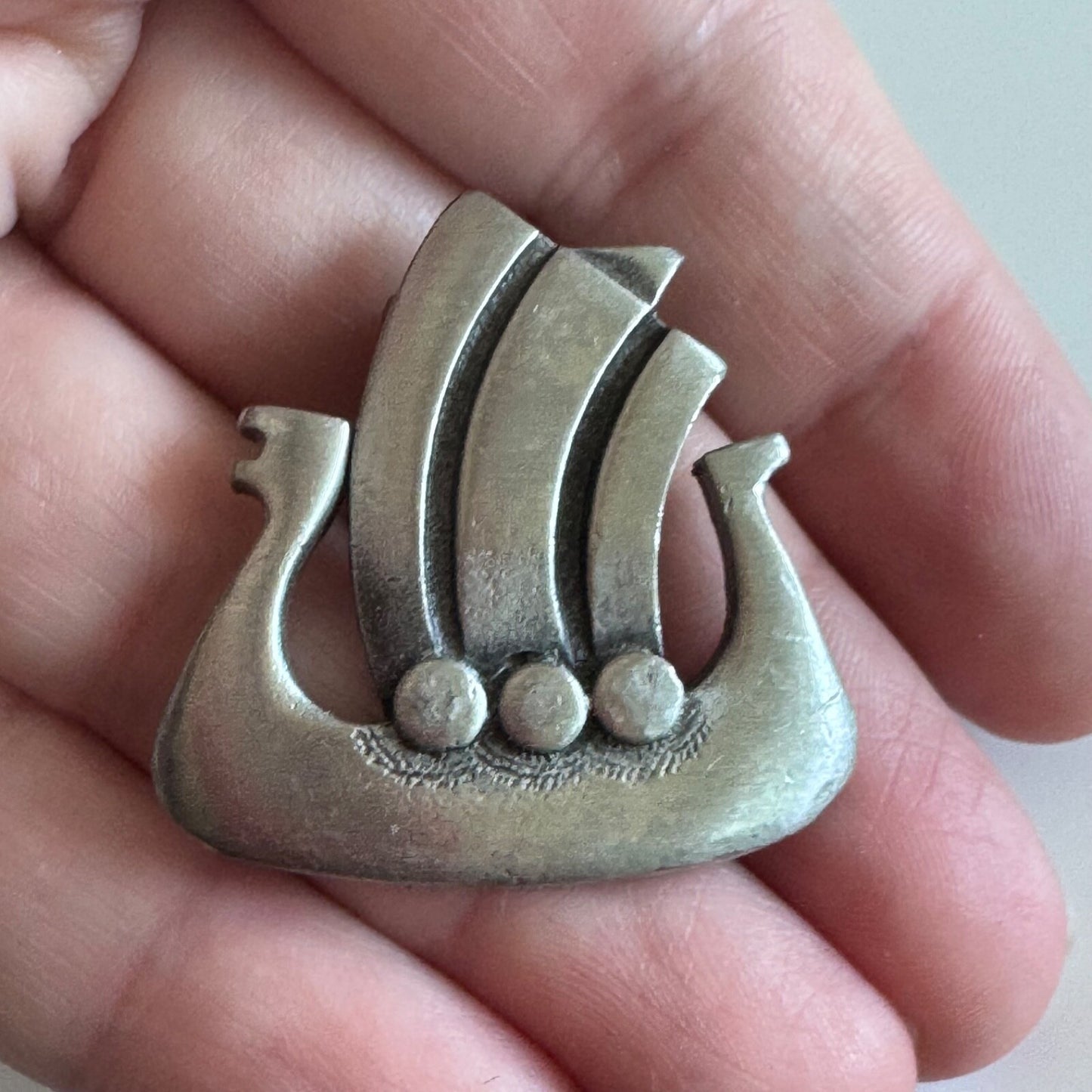 Vintage R. Tennesmed Sweden Viking Ship Pewter Brooch Pin