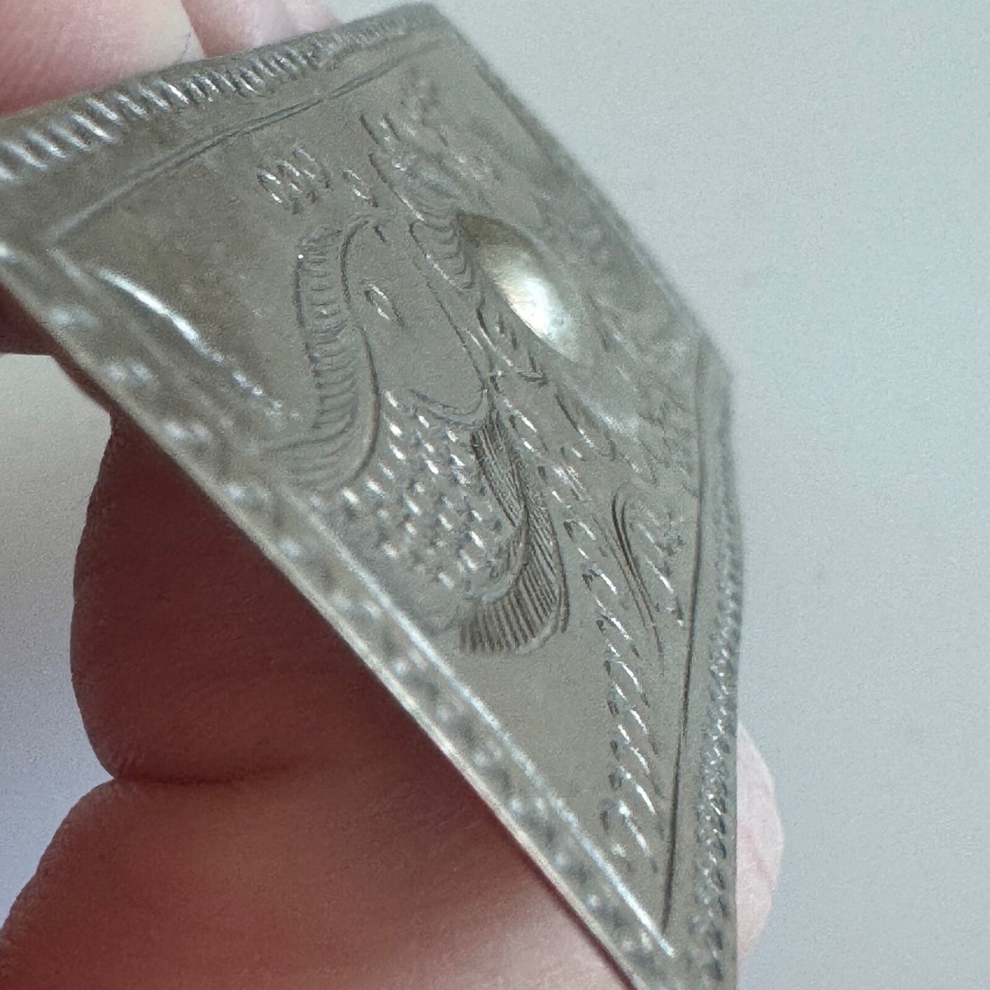 Hand Carved Silver Toned Metal Fish and Flower Brooch Pin Southwestern