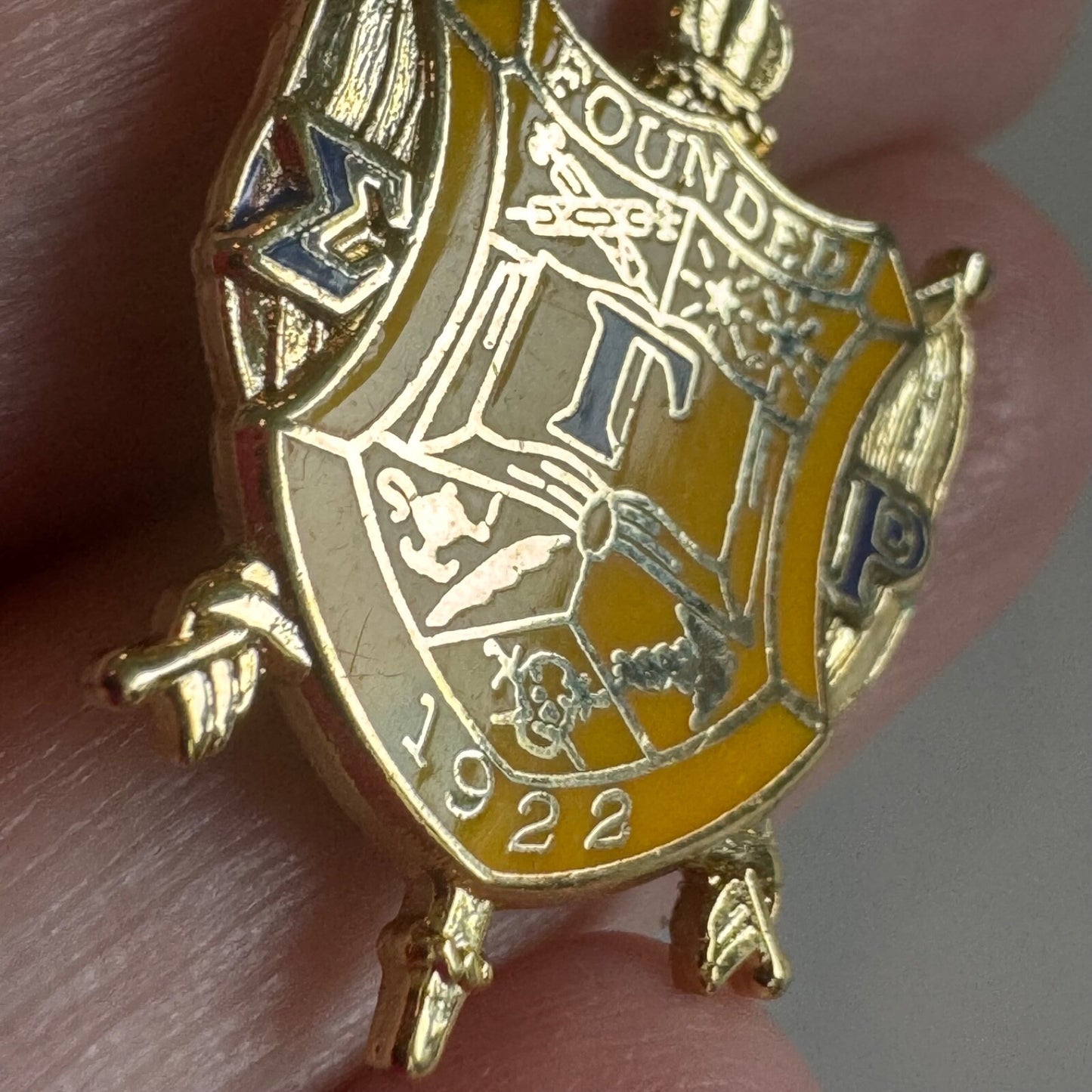 Vintage Sigma Gamma Rho Coat of Arms Crest Shield Enamel Lapel Pin
