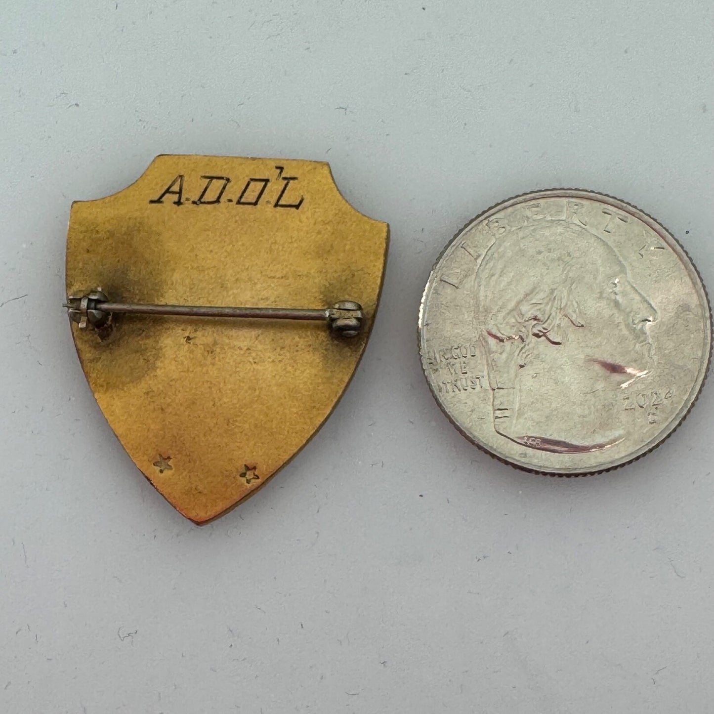 1928 Holy Trinity High School Gold Filled Shield Award Pin Brooch Engraved