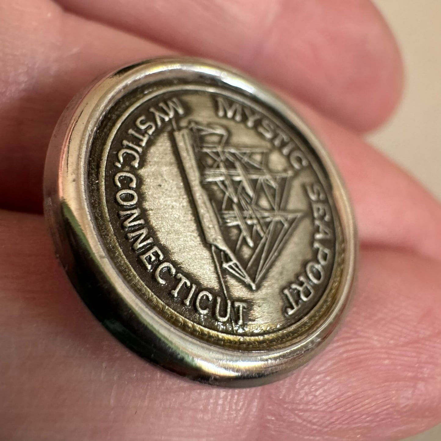 Mystic Seaport Connecticut Lapel Pin Tie Tack Pewter Color CHARLES W. MORGAN
