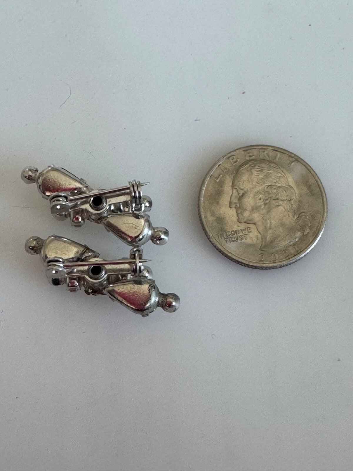 Pair of Silver Tone Rhinestone Brooches Lingerie Fur Pins Duette