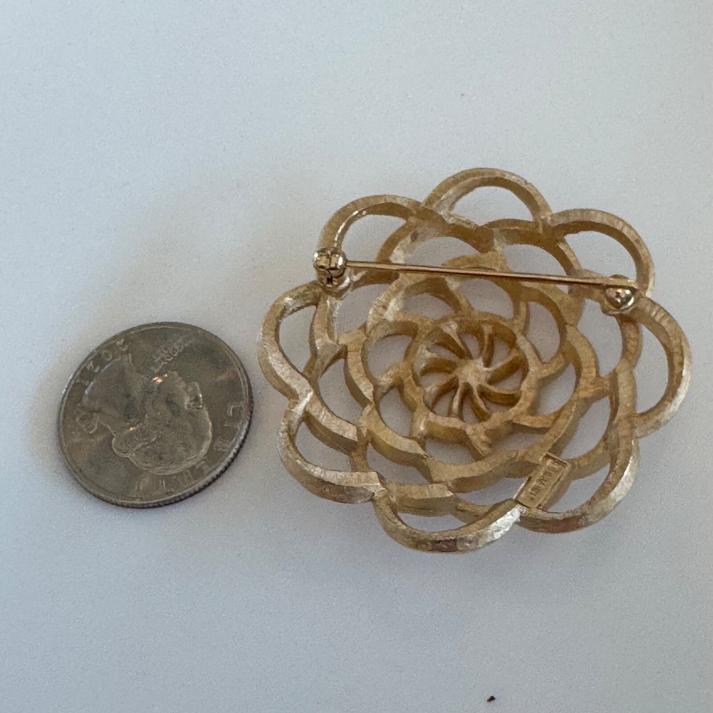 Vintage Crown Trifari Camellia Dahlia Gold Tone Brooch Pin AS IS