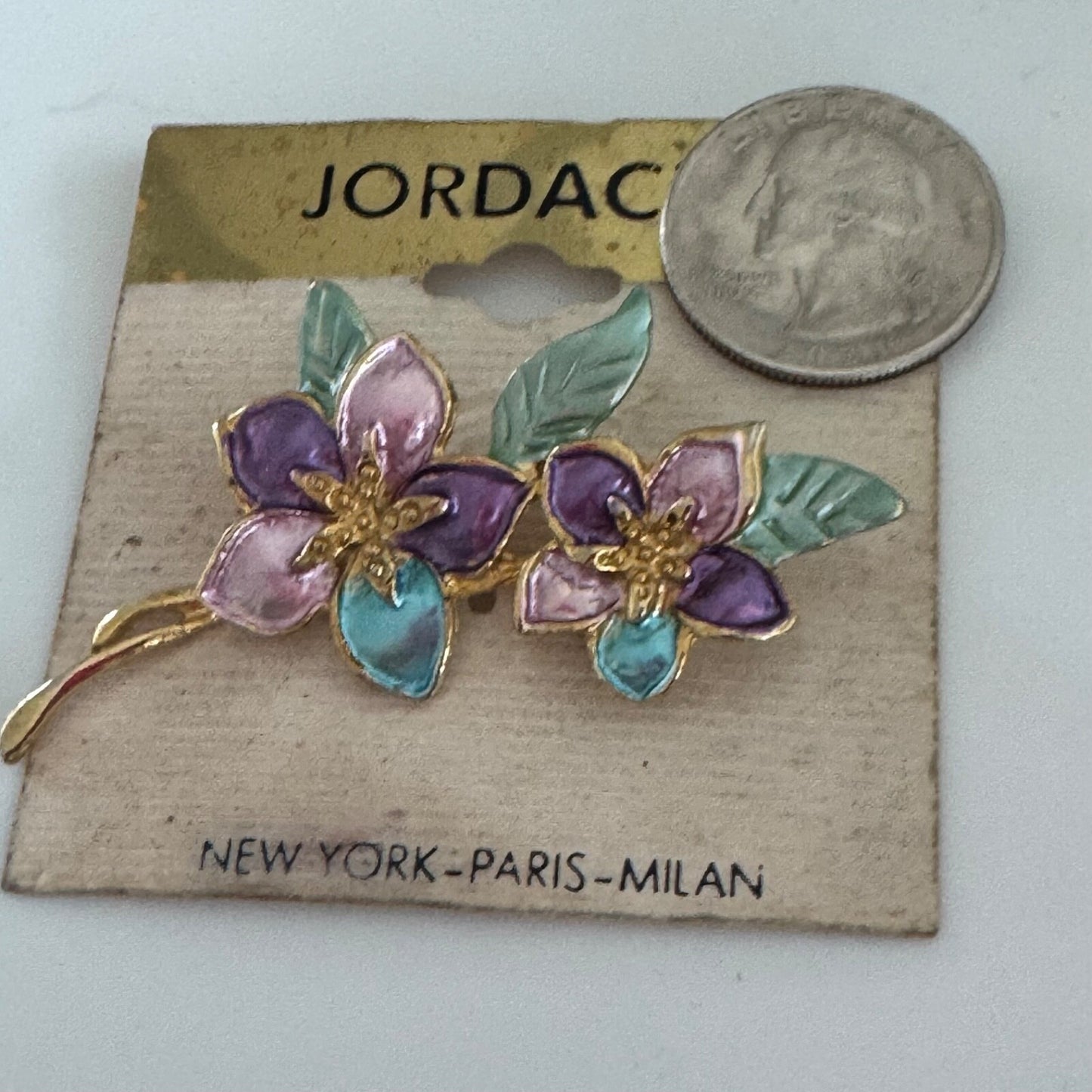 Vintage NOS Jordache Flower Brooch Enamel Gold Tone Flowers Pin Pastels