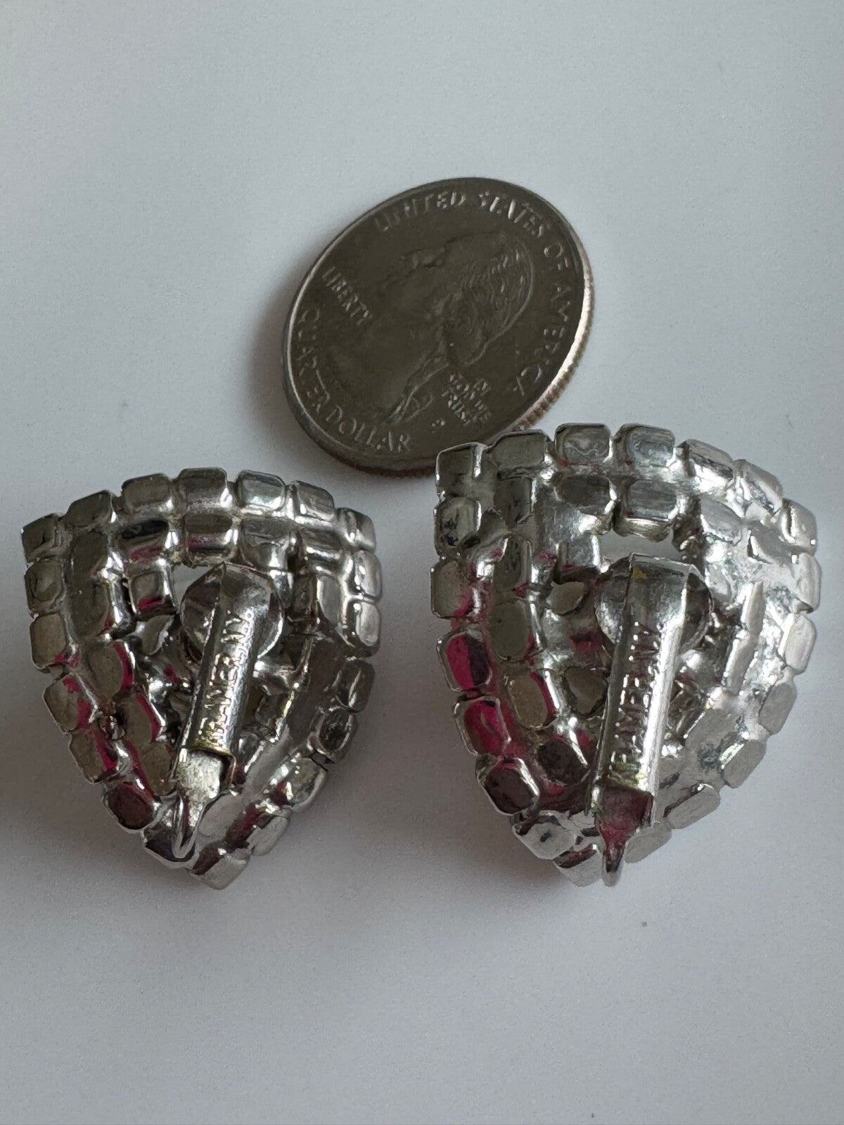 Vintage Kramer NY Rhinestone & Faux Pearl Clip-On Earrings – Shield Shape