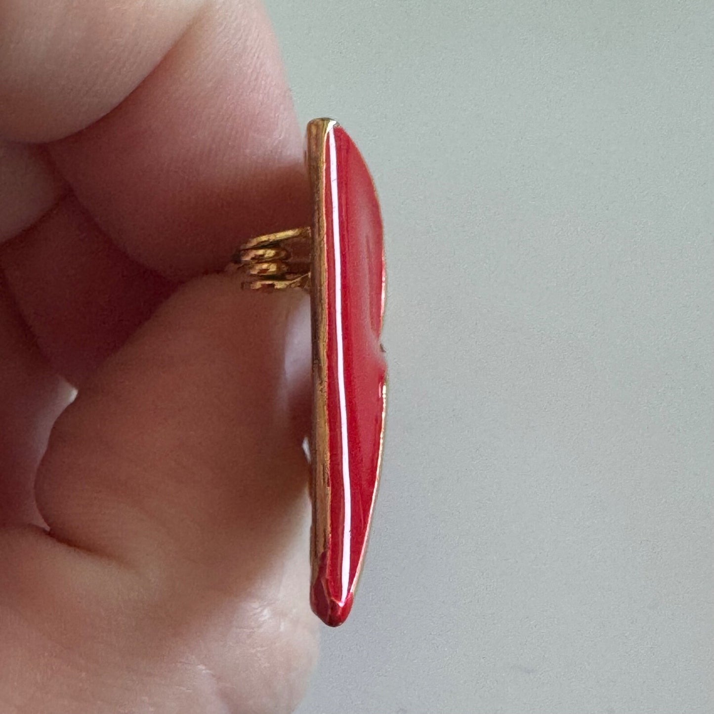 Vintage Gold Tone Red Enamel Triangle Brooch Pin 1980s 1990s