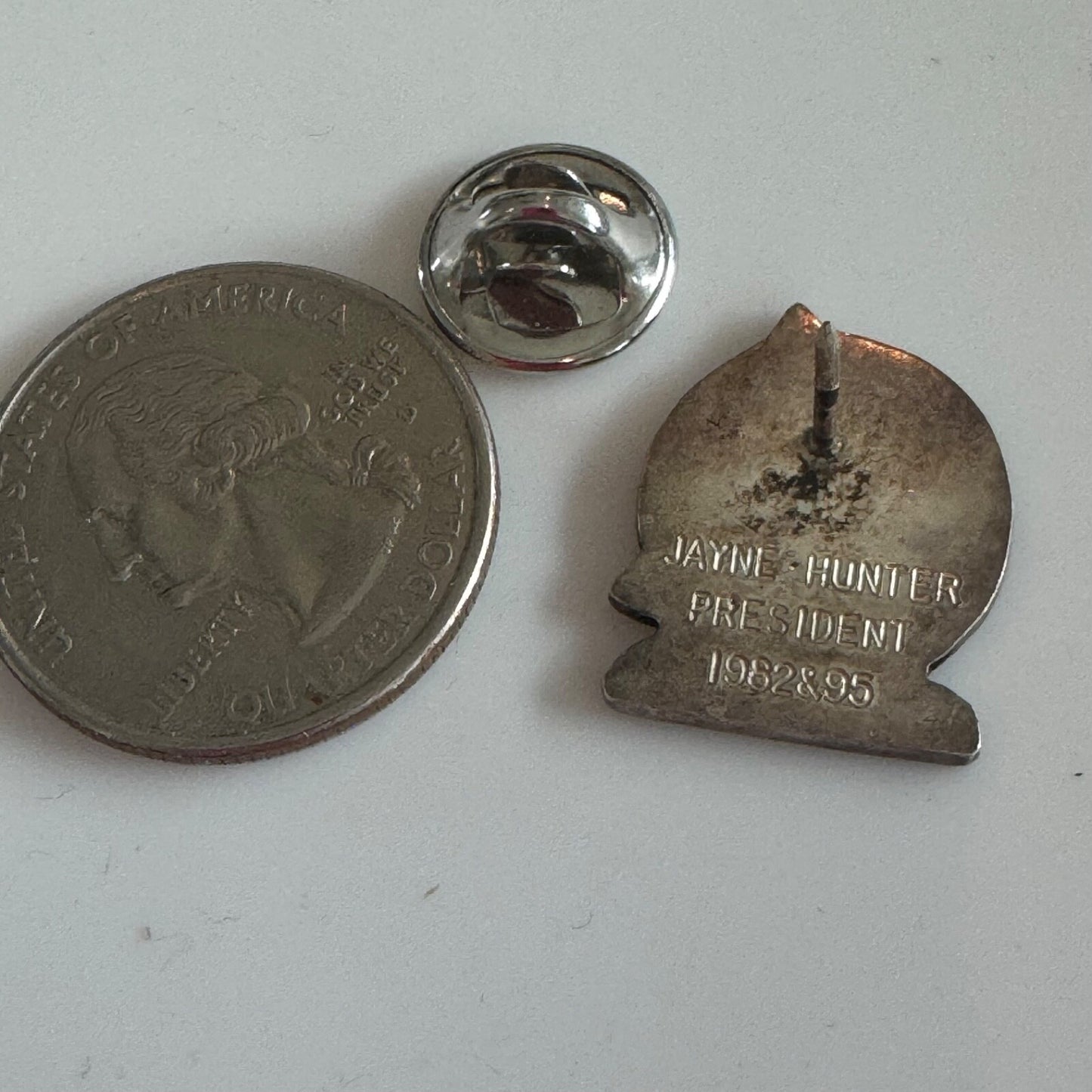 Vintage Pinetop Lakes Lapel Pin Jayne Hunter President Pewter Look