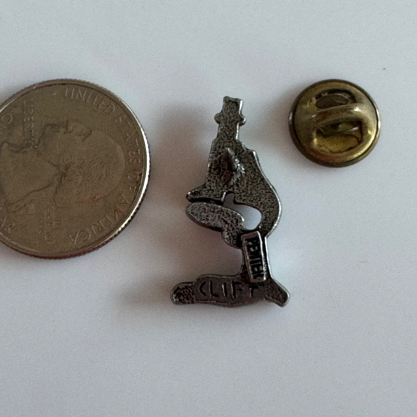 Vintage Clift Pewter Microscope Lapel Pin Tie Tack