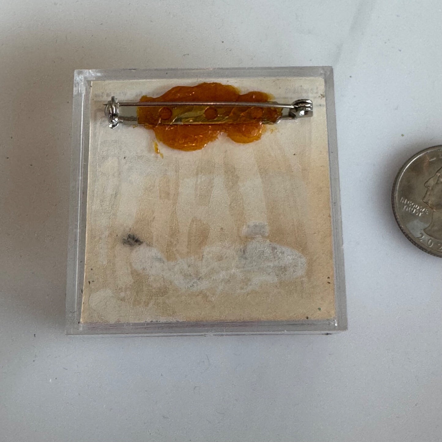 Vintage New Orleans Clay Brooch Double Bass Player Heart Pin Map in Lucite Box